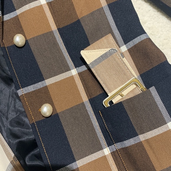 STAUD Plaid Blazer in Brown, Cream, and Black - Picture 13 of 14